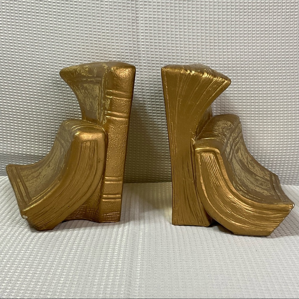 2  Bible Book Bookends 5 1/4” Tall gold tone